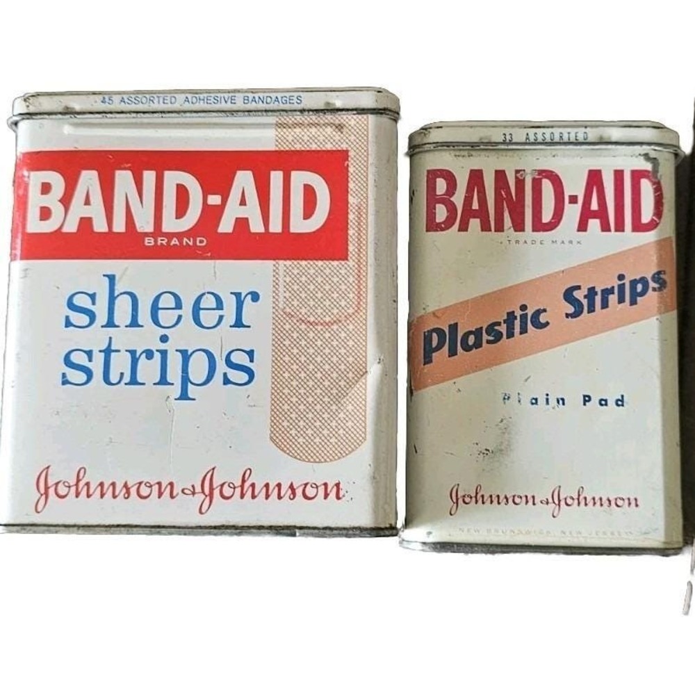 Vintage Johnson & Johnson Band-Aid Plastic Strips Mercurochrome Medical Tin PROP